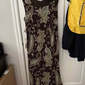 Dressbarn Brown Maxi Dress with Green and Cream Paisley